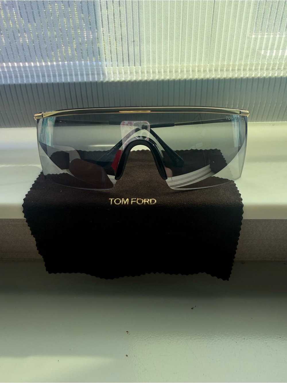 Tom Ford Shield Sunglasses in Smoke with Gold Top Bar